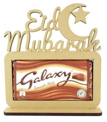 6mm 'Eid Mubarak' with Moon. Galaxy Chocolate Bar Holder on a Stand